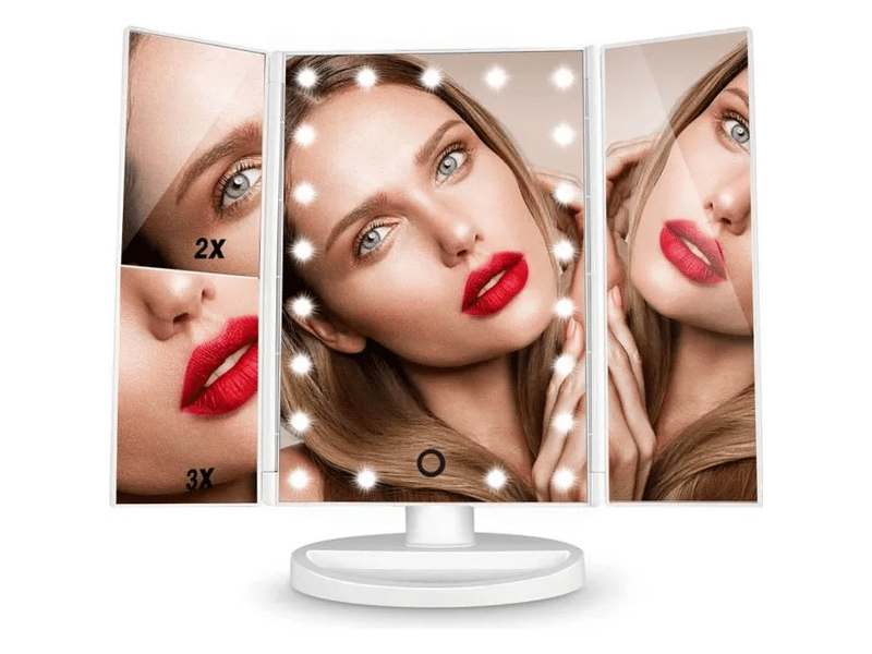  Miroir de maquillage 22 led – grossissement 1x2x3x, tactile blanc, pliable et portable pour voyage  - Conforama A