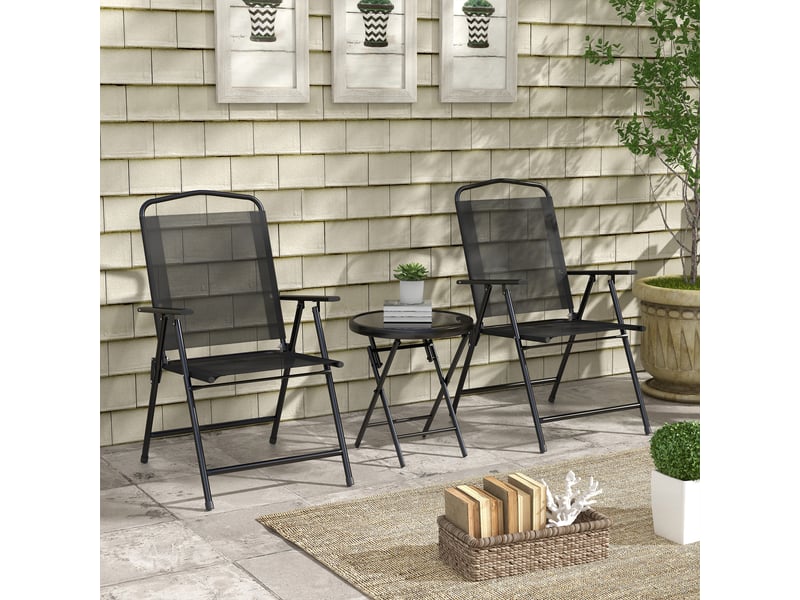 Ensemble de jardin 3 pièces comprenant 2 chaises (53,5 x 64 x 93 cm) et une table basse (ø 45 x 50 cm), en métal noir. - Conforama C