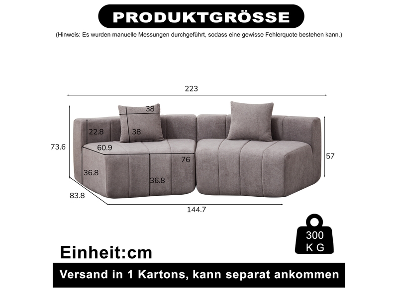 Canapé modulaire incurvé en chenille avec 2 coussins, module de canapé demi-rond symétrique pour salon, chambre ou bureau - gris - Conforama C