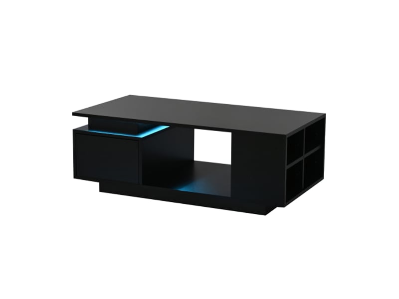  Table basse led - 100x50x36 cm - noir - tiroir - compartiments de rangement - design ajouré - surface haute brillance 100x50x36cm - Conforama A