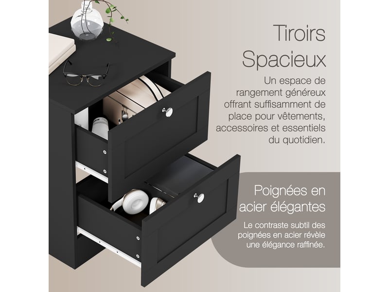  Table de chevet altino 2 tiroirs, commode de nuit, chambre, set de 2, 53x40x36cm, noir 3332173 - Conforama E
