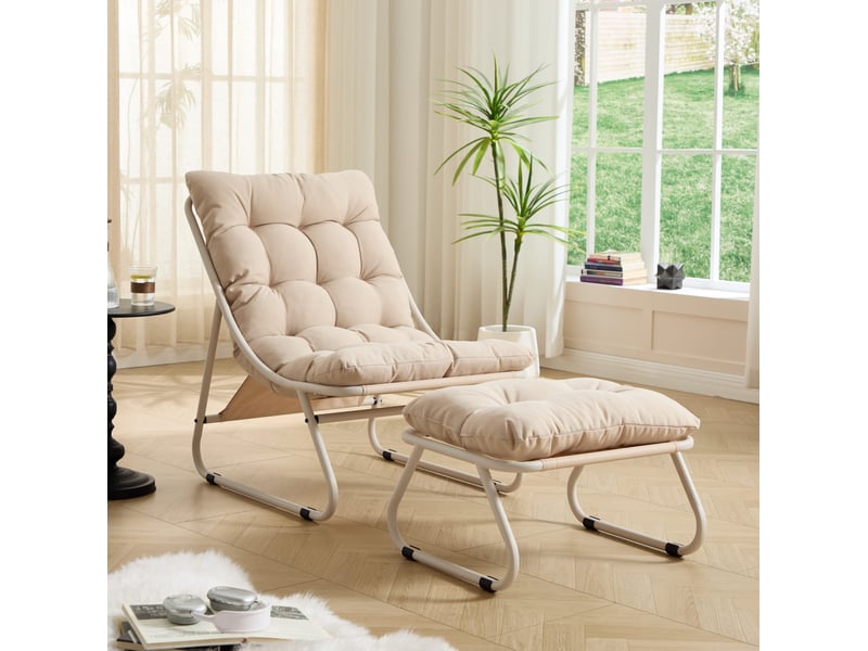  Fauteuil lounge de jardin beige avec repose-pieds et coussins, 65x78x86 cm  - Conforama B