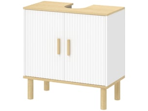 Meuble sous lavabo 2 portes 1 étagère blanc et ton chêne 60 x 30 x 61 cm