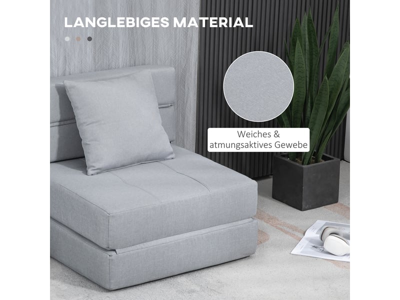  Fauteuil convertible en lit gris clair, fauteuil-lit pliable avec coussin, assise rembourrée pour salon et chambre  - Conforama E