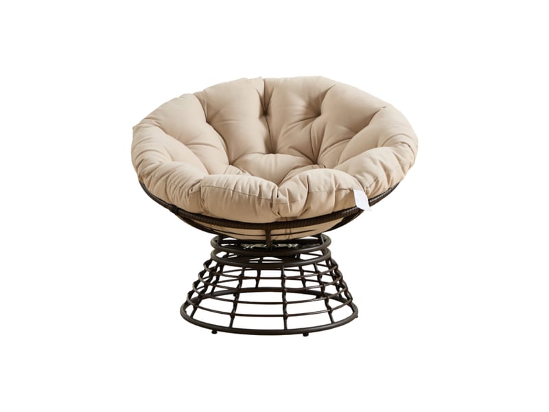  Fauteuil papasan pivotant ø92 cm – beige et brun – coussin épais, rotation silencieuse 360° ergonomique  - Conforama D