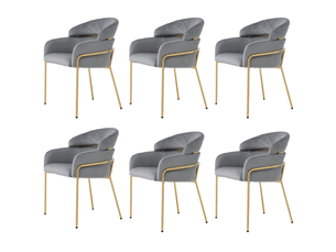 Chaise de salle à manger lot de 6, velours gris chaise rembourrée, piètement métal 4 pieds, dossier ergonomique