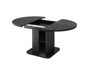 Table à manger extensible 110–149,8 cm avec rangement, portes coulissantes et étagère amovible – coloris noyer et noir
