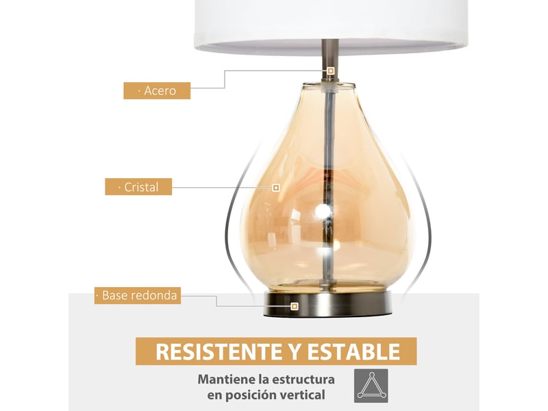  Lot de 2 lampes de table, lampes de chevet avec douille e27 (culot lin), 40 w max. Pour salon, ø 30 x 56 cm, blanches  - Conforama E