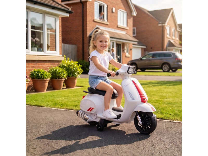  Moto électrique pour enfants de 2 à 4 ans avec batterie 6v, phare, klaxon et petites roues, blanche  - Conforama D