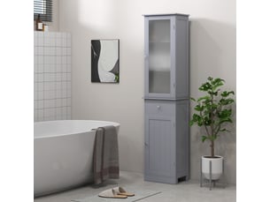 Meuble colonne de salle de bain placard porte acrylique 2 étagères placard porte 1 étagère tiroir mdf gris