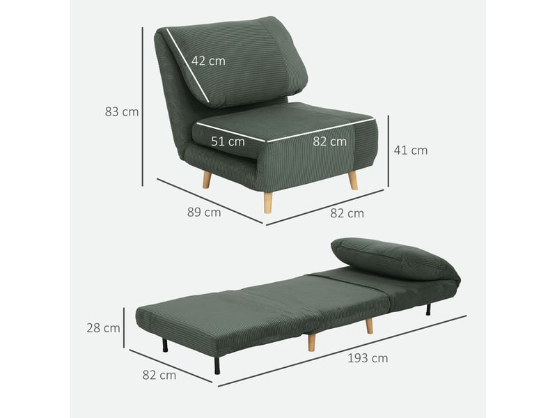  Fauteuil convertible 2 en 1 avec dossier inclinable vert evryae  - Conforama D