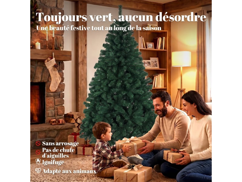  Sapin de noël artificiel 180 cm, arbre de noël avec 700 pointes de branches articulées, support pliable en acier, vert  - Conforama D