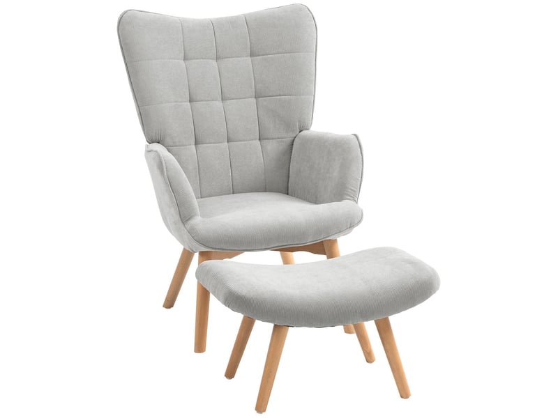  Fauteuil avec repose-pieds en velours côtelé et bois gris  - Conforama B