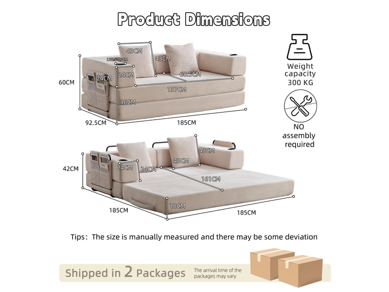 Canapé convertible 2 places 185x92.5x60 cm en velours côtelé blanc - Conforama C