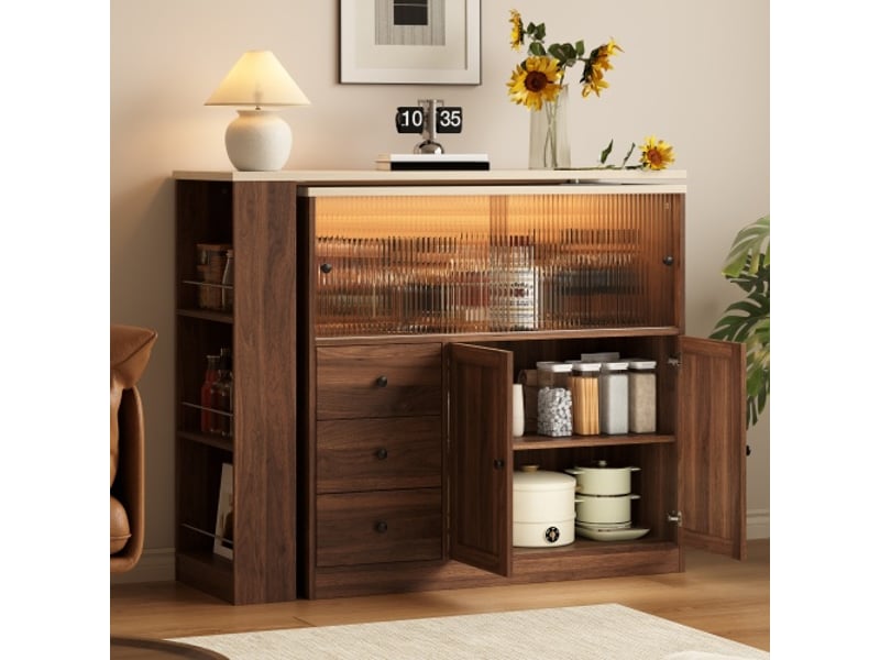  Îlot de cuisine 172x40x96 cm pivotant avec 3 tiroirs et 4 portes, plateau extensible, en mdf couleur naturel  - Conforama B