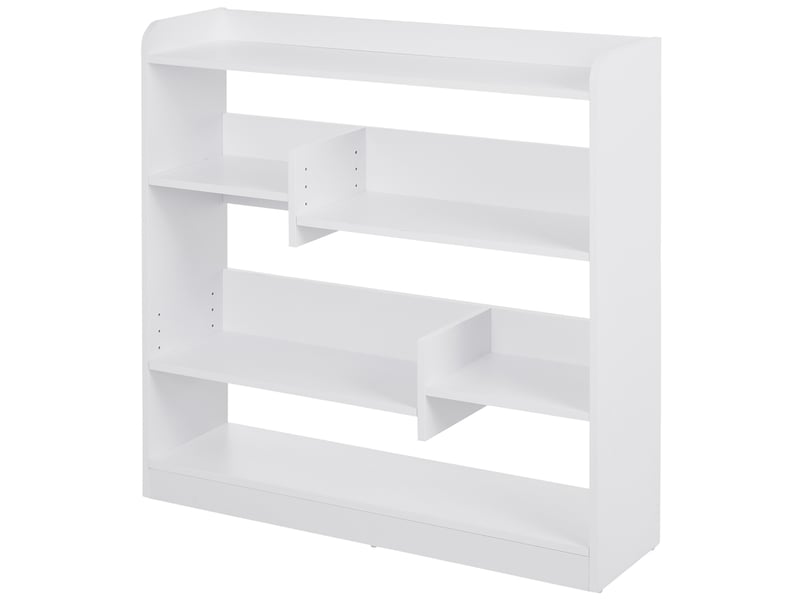  Bibliothèque étagère meuble de rangement dim. 90l x 24l x 91h cm 4 niveaux 3 panneaux arrières panneaux de particules blanc  - Conforama A