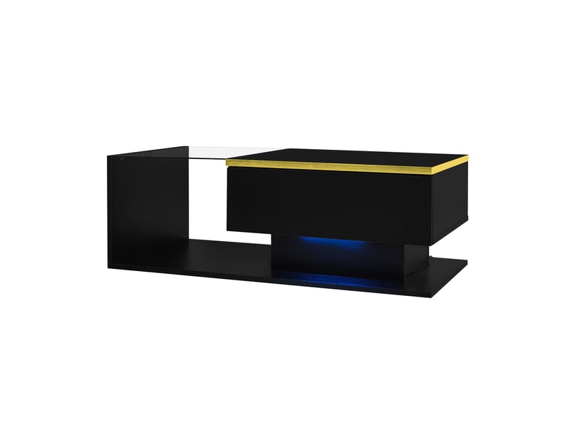  Table basse noire brillante 90 cm, plateau en verre, effet led, design moderne  - Conforama E