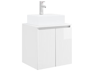 Vanité de lavabo mural, meuble de rangement blanc brillant 49.5x41x62.5 cm