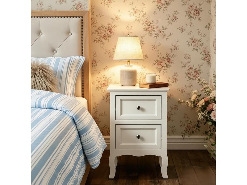  Table de chevet 2 tiroirs 40 cm blanche homvra  - Conforama D