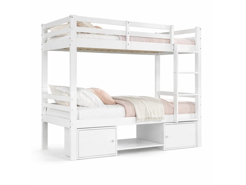  Lit superposé enfant 2 places avec rangements pour chaussures et casiers, séparable en 2 lits, 90×200 cm, sans matelas, blanc  - Conforama A