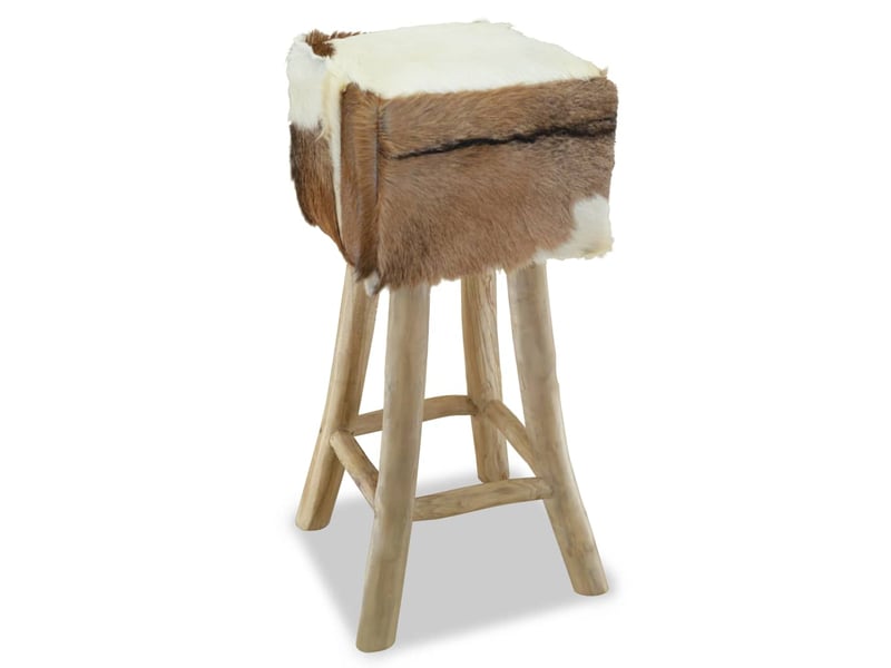  Tabouret de bar, chaise de bar cuir de chèvre et bois de teck solide shl5284  - Conforama A