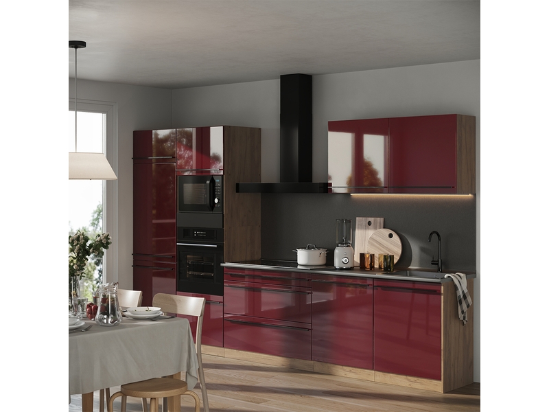  Vicco cuisine, rouge brillantchêne doré, 340cm sans plan de travail  - Conforama C