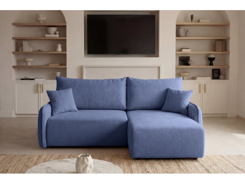 Sacha - canapé d'angle convertible tissu chiné 3 places bleu - Conforama D