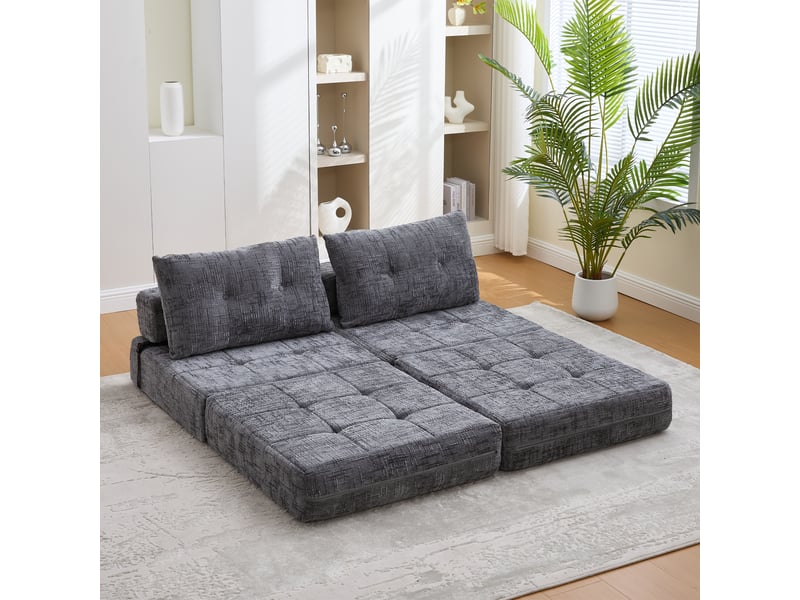  Fauteuil convertible avec matelas pliable et coussin - 1 place - structure métal et mdf - revêtement chenille - gris  - Conforama B