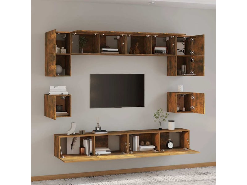  Ensemble de meubles tv - banc tv - meuble de rangement 8 pcs chêne fumé bois d'ingénierie  - Conforama C
