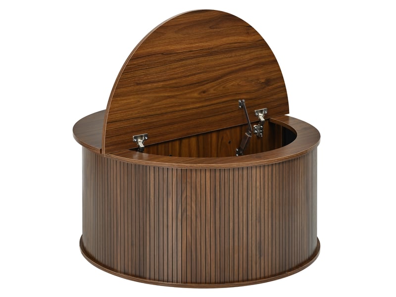 Table basse ronde relevable avec rangement 88x88x53,5 cm en mdf finition noyer - Conforama D
