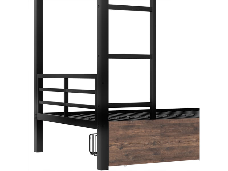  Lits superposés enfant 90x200 cm, led, table, tiroirs, garde-corps, sommiers, métal noir, sans matelas  - Conforama E