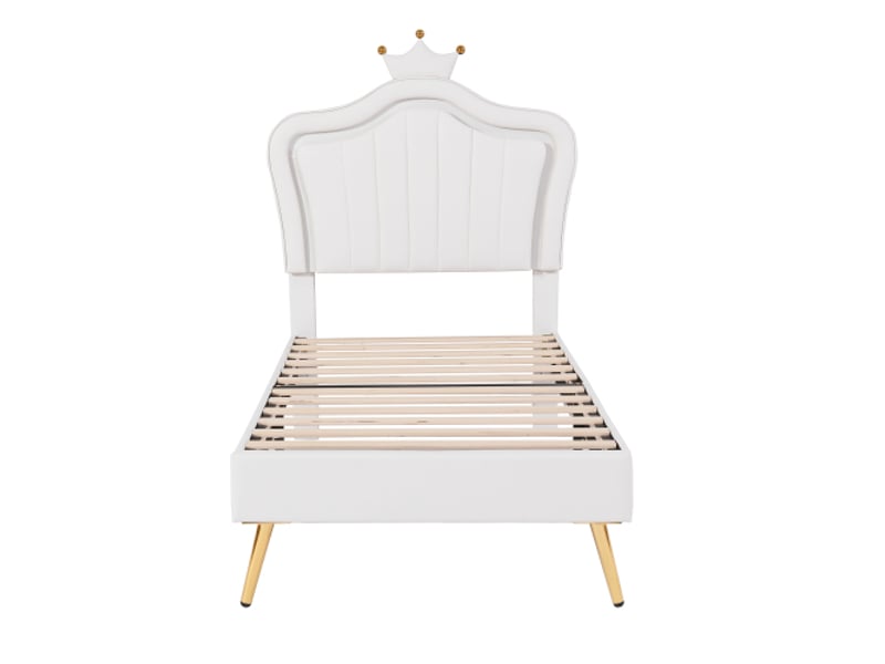  Lit d'enfant rembourré avec led - 90x200 cm - blanc - cuir pu - éclairage led - sommier à lattes 203x102x122cm - Conforama A