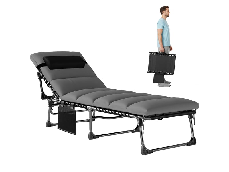  Chaise longue jardin extérieur, bain de soleil pliable, dossier inclinable sur 5 positions, 200 x 57 x 38 cm, gris foncé  - Conforama A