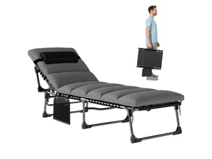 Chaise longue jardin extérieur, bain de soleil pliable, dossier inclinable sur 5 positions, 200 x 57 x 38 cm, gris foncé