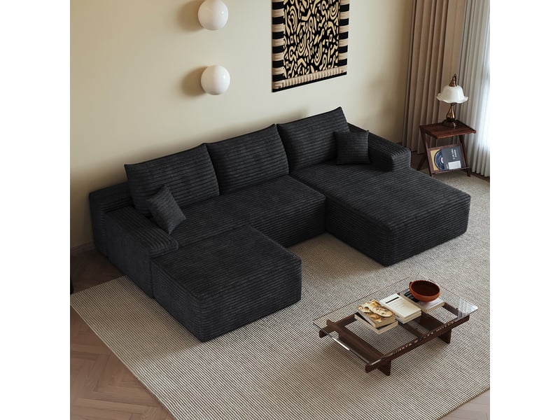  Canapé d'angle, canapé modulable, assise profonde, livré monté, design moderne, 270 cm, pour salon, chambre, noir, appartement  - Conforama W