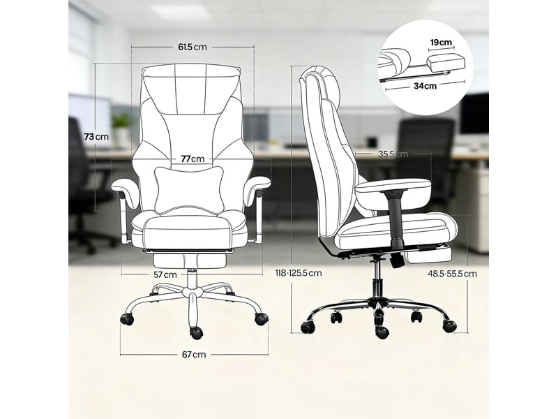  Chaise de bureau ergonomique à dossier haut avec accoudoirs réglables et repose-pieds en pu noir  - Conforama E