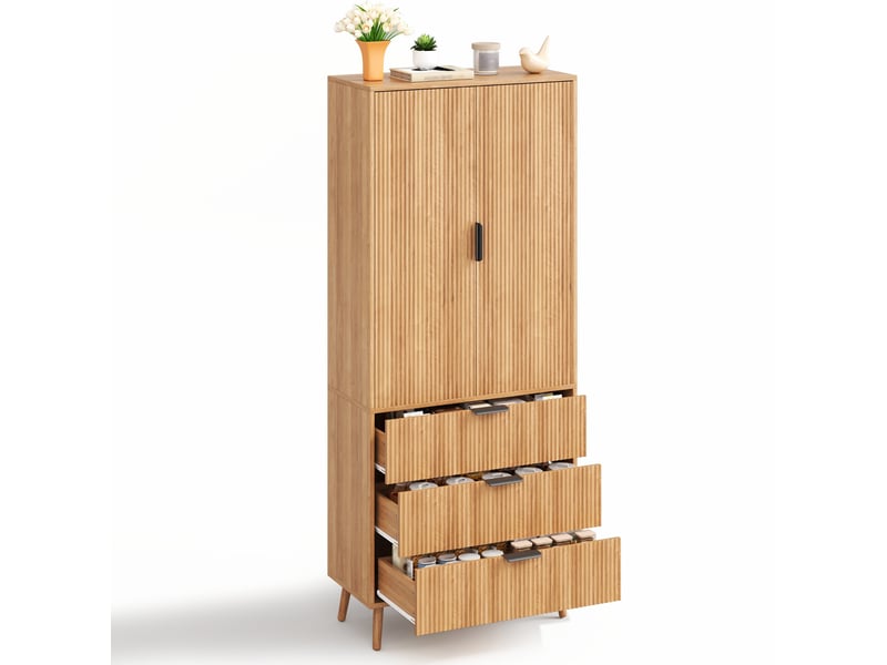 Armoire de cuisine 2 portes et 3 tiroirs 75x35x180 cm en mdf naturel - Conforama A