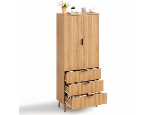 Armoire de cuisine 2 portes et 3 tiroirs 75x35x180 cm en mdf naturel