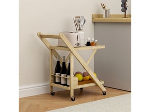 Desserte de cuisine 66 x 40 x 70 cm range-bouteilles plan de travail 2 niveaux structure roulante bambou aspect naturel