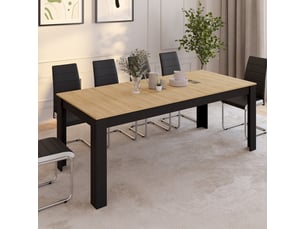 Table à manger extensible rectangle rozy 6-10 personnes noire plateau façon hêtre 160-200 cm