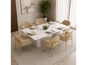 Lot de 6 chaises de salle à manger marron avec accoudoirs, dossier ergonomique, pieds métal doré, patins réglables, charge 125 kg, modernes