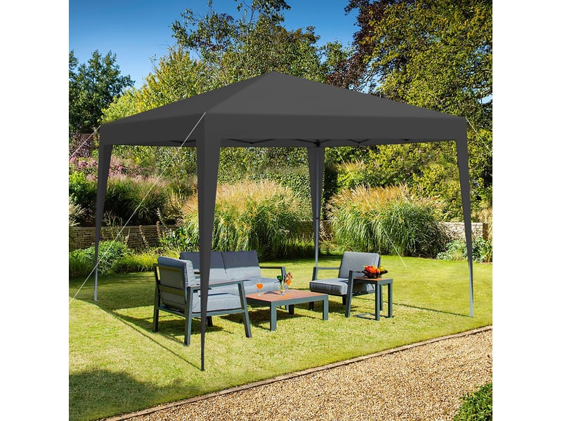  Tonnelle pliante 3 x 3 m noire avec 4 parois, sacs de lestage et protection uv 50+ pour jardin et fêtes  - Conforama E