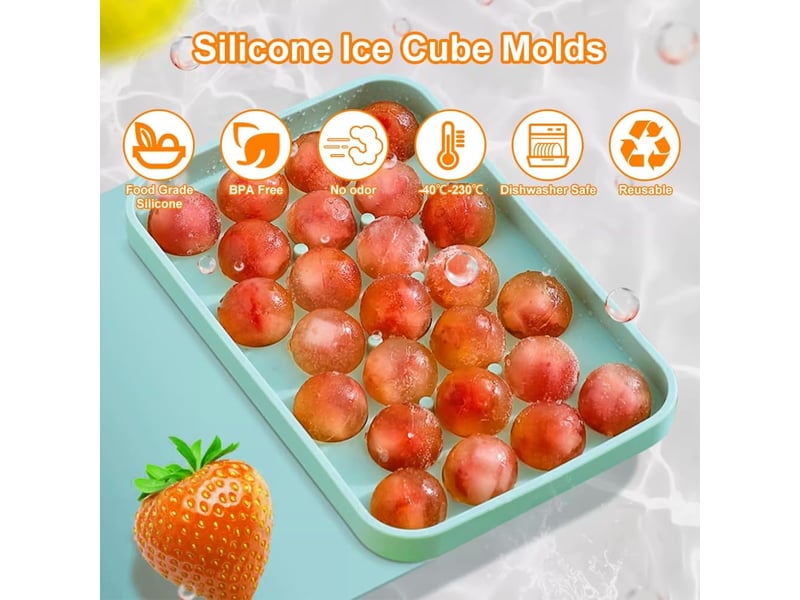 Lot de 2 moules à glaçons en silicone avec couvercles, 25 mini-bacs à glaçons ronds, empilables et réutilisables (rose et bleu) - Conforama B