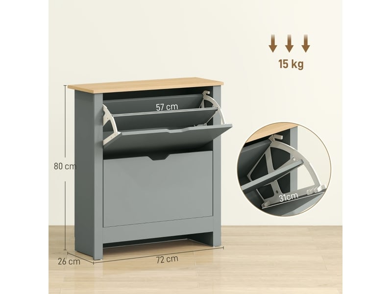  Meuble à chaussures avec 2 abattants et séparateurs réglables, pour 12 paires, pour entrée gris clair 72 × 26 × 80 cm  - Conforama C
