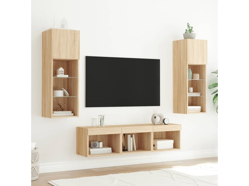  Unités murales tv avec led 5 pcs chêne sonoma bois d'ingénierie shl14814  - Conforama C