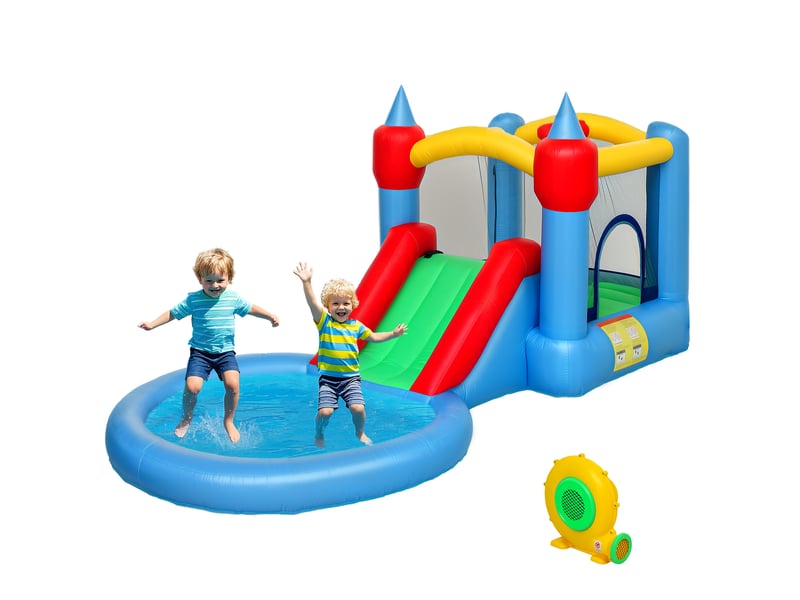  Château gonflable 4 en 1 : trampoline avec toboggan, 415 x 205 x 190 cm, multicolore  - Conforama B