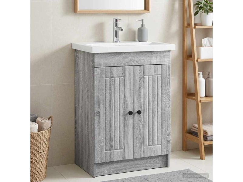  Armoire sous évier de salle de bain, meuble de rangement sonoma gris shl8911  - Conforama B