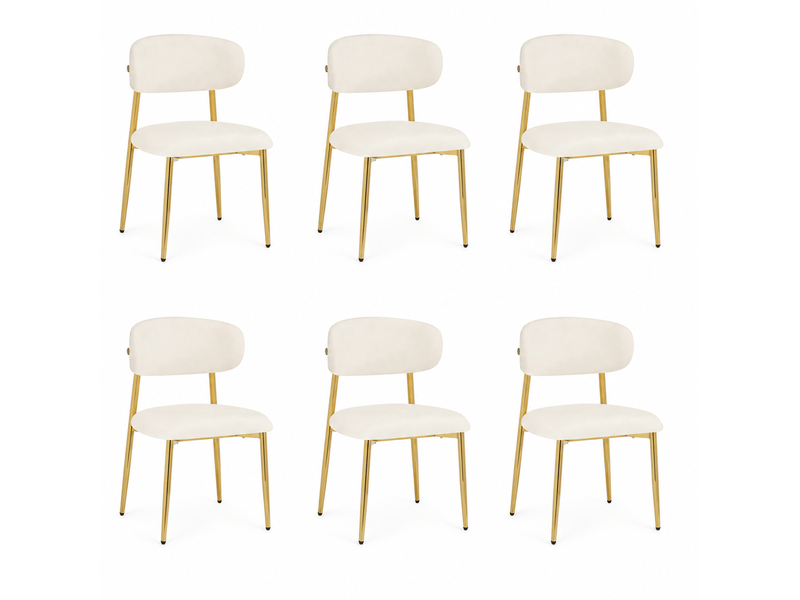  Lot de 6 chaises de salle à manger 51x50x81 cm rembourrées blanc et doré  - Conforama A
