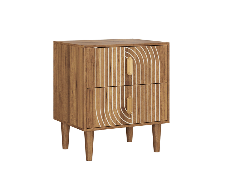  Table de chevet bohème marron noyer 48x38x56 cm avec 2 tiroirs  - Conforama A