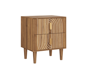 Table de chevet bohème marron noyer 48x38x56 cm avec 2 tiroirs